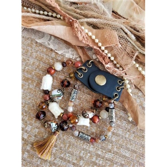 Artisan, Hand Crafted Bracelet. Multi Strand. Buddha. Faux Leather Snap Closure. - Picture 5 of 9